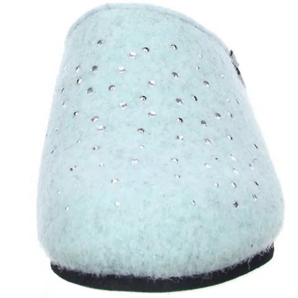 Tofee Damen Hausschuhe Pantoffeln Naturwollfilz (Glitzersteine) Türkis – Bild 4