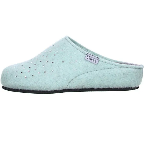 Tofee Damen Hausschuhe Pantoffeln Naturwollfilz (Glitzersteine) Türkis – Bild 5