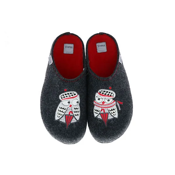 Tofee Damen Hausschuhe Pantoffeln Pantoletten Naturwollfilz (Eule) Anthrazit - Anthrazit – Bild 7