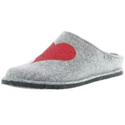 Tofee Damen Hausschuhe Pantoffeln Pantoletten Slipper Naturwollfilz Glitzer (Herz) Grau - Grau