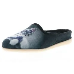 Cosero Damen Hausschuhe Pantoletten Pantoffeln Katze Schwarz/mehrfarbig - Schwarz