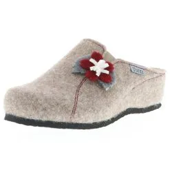 Tofee Damen Hausschuhe Pantoffeln Pantoletten Slipper Naturwollfilz Blume Beige - Beige