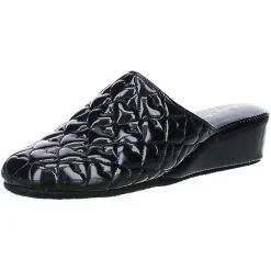 Maria Moda Damen Hausschuhe Pantoffeln Lackoptik Herz Schwarz