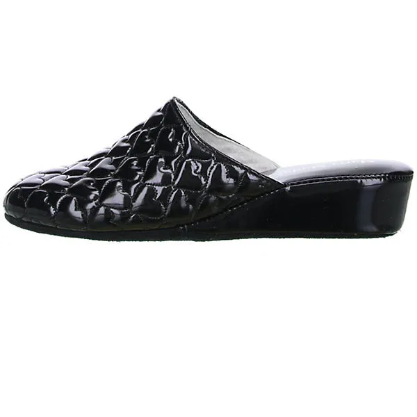 Maria Moda Damen Hausschuhe Pantoffeln Lackoptik Herz Schwarz â Bild 5
