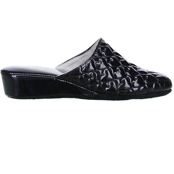 Maria Moda Damen Hausschuhe Pantoffeln Lackoptik Herz Schwarz â Bild 6