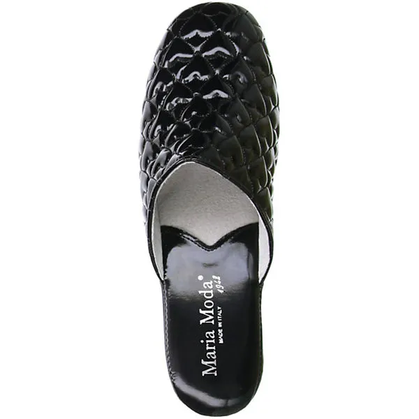 Maria Moda Damen Hausschuhe Pantoffeln Lackoptik Herz Schwarz â Bild 7